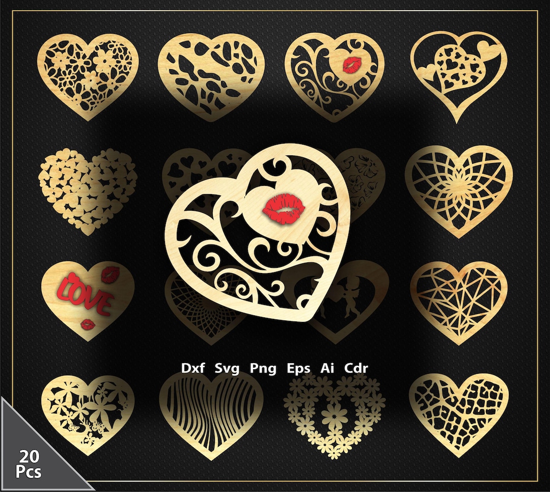 Laser Cut Heart SVG Bundle | Valentine's Day, Wedding Decor (digital ...