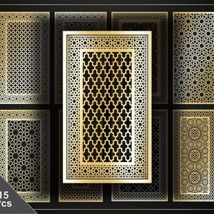 Arabian Panels | Moroccan Geometric Screens | Islamic Mashrabiya Patterns Png | CNC and Laser Cut Files Dxf Svg | Decorative Wall Dividers