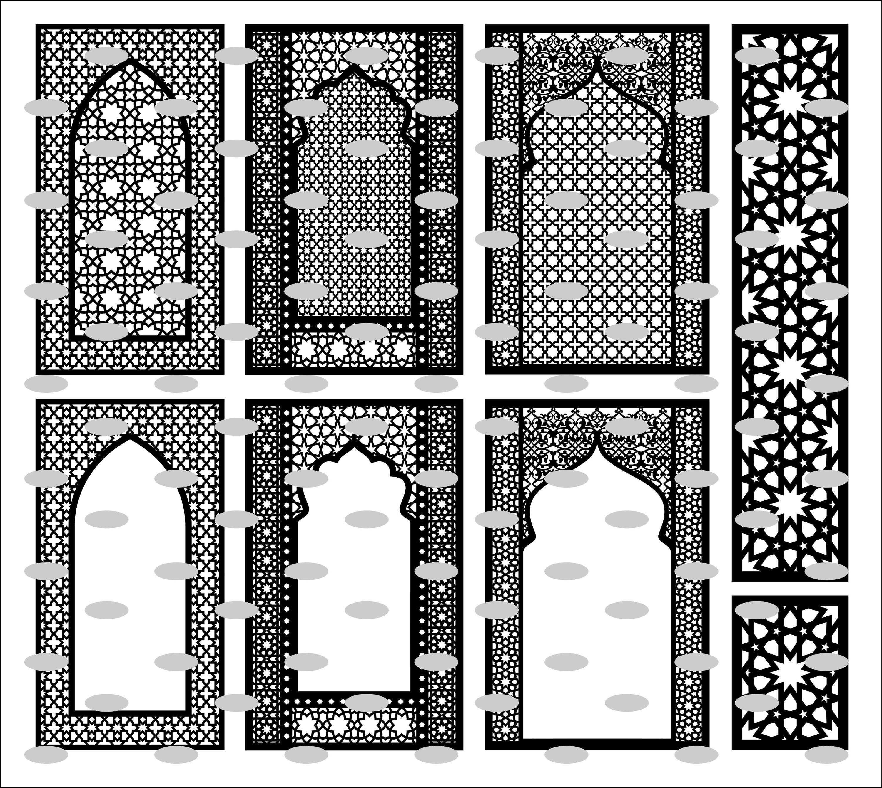 7 Islamic Moroccan Mihrab Window Panels | Dxf Svg Png Laser Cut