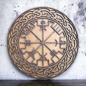 Arte mural con brújula vikinga Vegvisir / Archivo de grabado láser en capas nórdico / Buscador de rutas rúnicas / Descarga digital instantánea AI SVG DXF