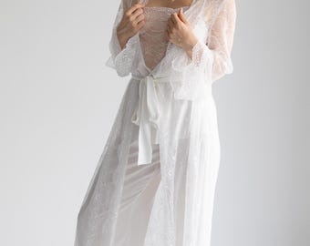 Bridal Lace Robe Set: Silky Satin Lingerie, Honeymoon Pajamas
