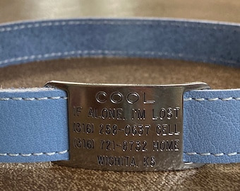 Leather Custom Tag Collar for Greyhounds - Cornflower Blue