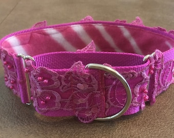 Fuchsia 2" Lacy Martingale Collar