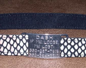 Leather Custom Tag Collar for Greyhounds - Shiny Snakeskin