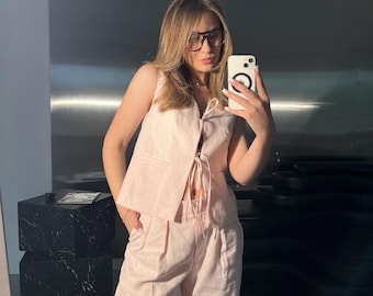 Rose vest linen | Linen Waistcoat for Women with Adjustable Ties