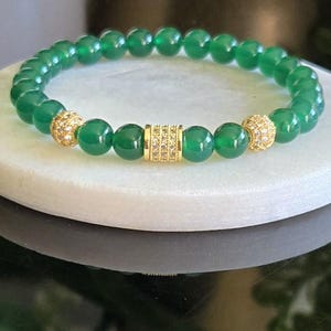 Green Agate gemstone bracelet unisex bracelet green bracelet crystal bracelet gemstone jewelry with gold accents beaded stretch bracelet