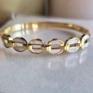 pearlescent shell inlay chain bangle bracelet, mother of pearl bracelet, stacking bracelet, 18k gold plated tarnish free gift for her