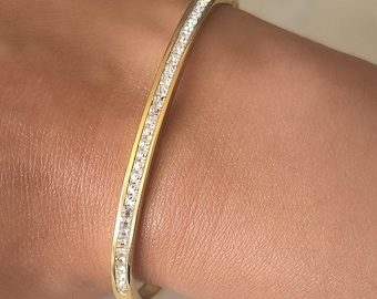 Cubic Zirconia Gold Bangle Bracelet: 18k Gold Plated, Hypoallergenic gift for her