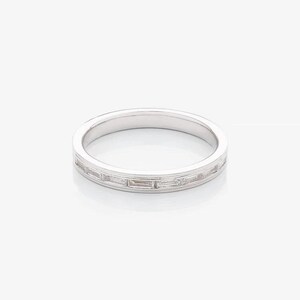Diamond Ring White Gold Eternity Band with Baguette Cut Diamond for Bride Minimalist Stackable Rings with Natural Diamonds Gift for Woman
