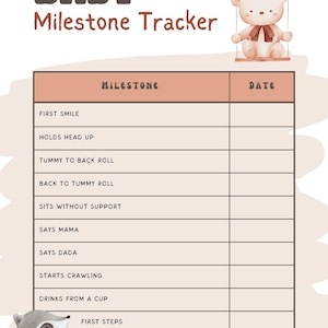 Baby Milestone Tracker - Tableau de développement imprimable - Téléchargement numérique pour la croissance du nouveau-né et les jalons mensuels