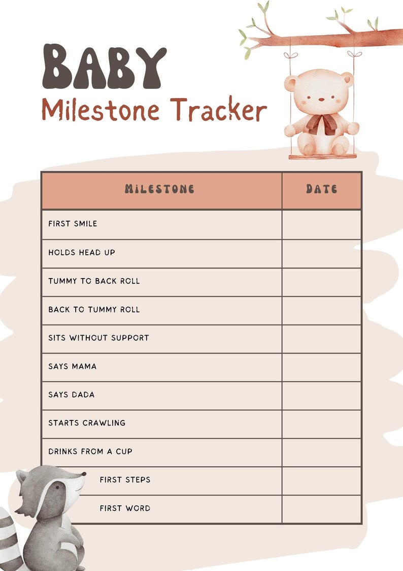 Baby Milestone Tracker – Printable Development Chart – Digital Download ...