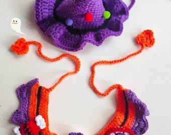 Halloween Crochet Pet Collar for Dogs Cats, Cute Pumpkin Themed Pet Neck Ruffle, Festive Costume Accessory for Halloween Parties and Photos