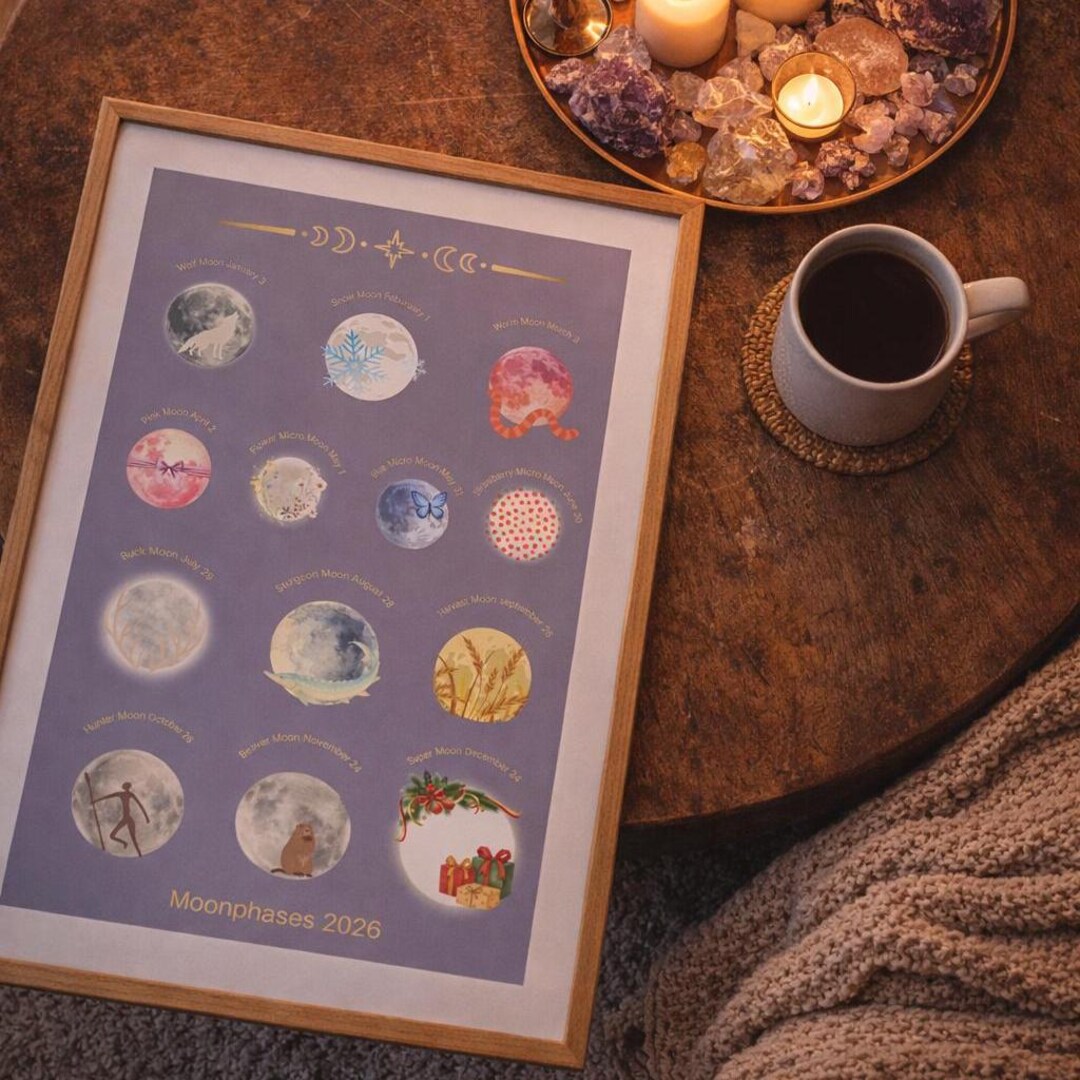 Full Moon Calendar 2026 – Spiritual Moon Phases Illustration ...