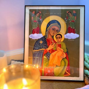 Ethiopian Orthodox Icon of St. Mary & Christ – 8x10 Framed Canvas Print