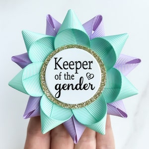 Light Purple and Aqua Gender Reveal Party Keeper of the Gender Pin, Gender Keeper Pin, Custom Color, Aqua and Lavender image 2