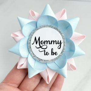 Mommy to Be Pin, Pink and Blue Gender Reveal Decorations, Gender Neutral Baby Shower, New Mom Gift, Light Blue and Pale Pink image 2