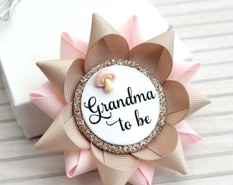 Pink Mushroom Baby Shower Pin, Handmade Keepsake Favor, Tan and Pale Pink with Toadstool