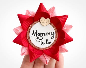 Valentine Baby Shower Theme, Personalized Corsage Pins, Valentines Day, Red, Pink, Love Heart