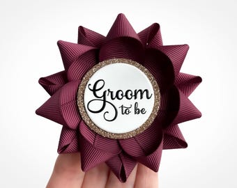 Burgundy Groom to be Pin, Custom Bridal Shower Favor, Wedding Keepsake
