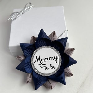 Boy Baby Shower Mommy to be Pin Gift in Navy and Gray, New Mommy Gift, New Mom Gift, Grandma Gift, Custom Baby Shower Favors, Navy and Gray image 3