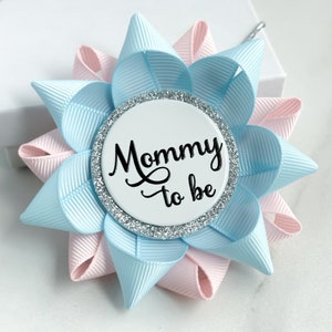 Mommy to Be Pin, Pink and Blue Gender Reveal Decorations, Gender Neutral Baby Shower, New Mom Gift, Light Blue and Pale Pink image 4