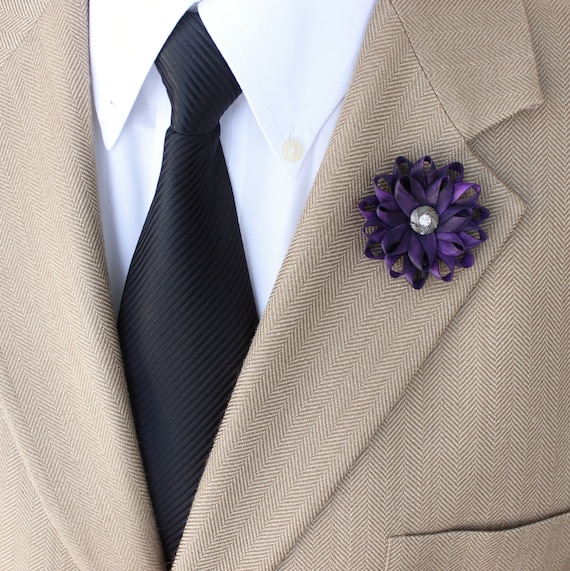 Purple Textured Satin Lapel Flower Pin by The Accessorized Man