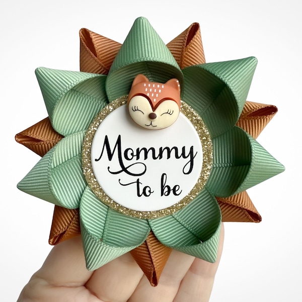 Woodland Baby Shower Theme Pin, Party Decorations in Sage and Burnt Orange with Fox