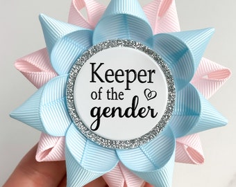 Gender Keeper Pin, Keeper of the Gender Pin, Pink and Blue Gender Reveal Party Decorations, Light Blue and Pale Pink