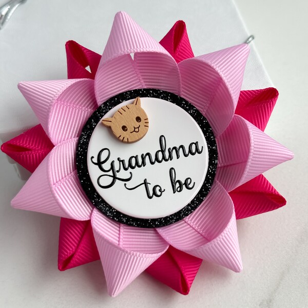 Kitty Baby Shower Favors, Cat Baby Shower Pin Gifts, New Grandma Gift, Kitten Baby Shower Theme, Bubblegum and Fuchsia with Wooden Kitty