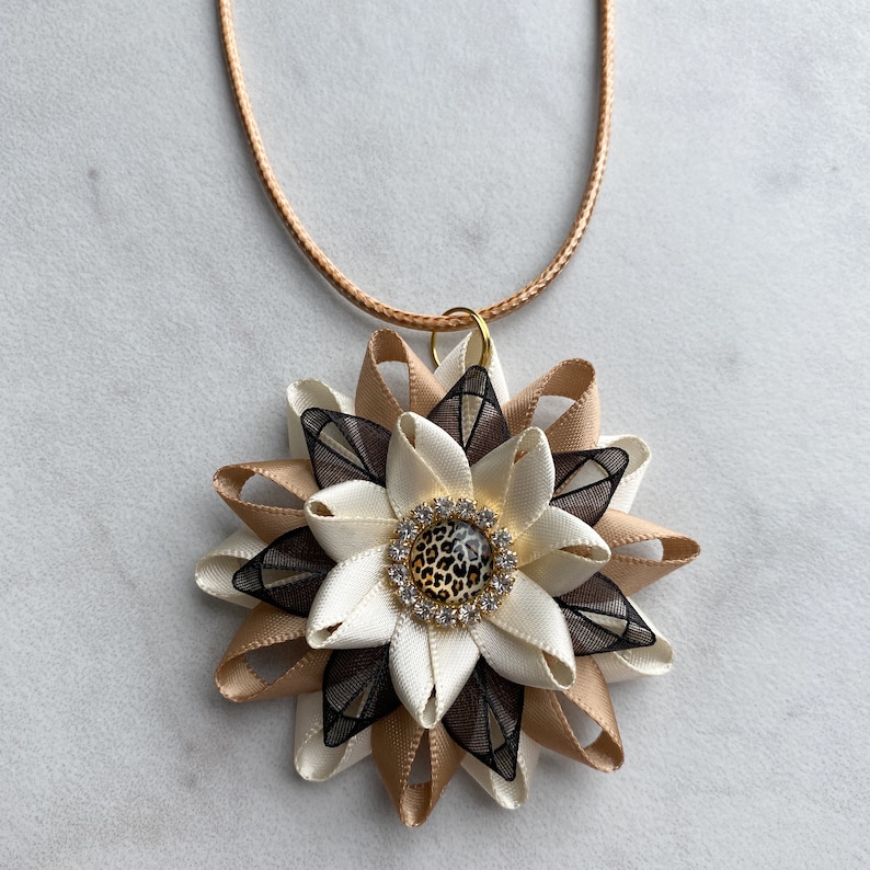 Unique Pendant Statement Necklace Black Animal Print Jewelry Ivory Handmade Necklaces for Women Cheetah Latte Leopard Print