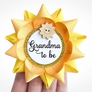 Sun Baby Shower Decorations, Sun Theme Baby Shower Favors, Grandma to be Pin, Here Comes the Son Theme, Sunflower and Yellow with Wood Sun