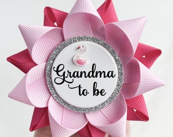 Flamingo Baby Shower Decorations Grandma Pin, Custom Baby Shower Pins, Pink Flamingo Theme, Bubblegum and Fuchsia with Flamingo