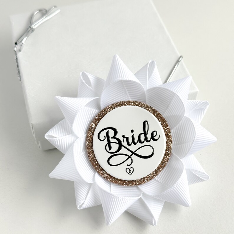 Bride Pin, Bride to be Pin, Bachelorette Party Gifts, Bach Party Pins, Personalized Bachelorette Gifts, Keepsake Gift for Guest, White image 2