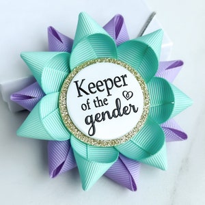 Light Purple and Aqua Gender Reveal Party Keeper of the Gender Pin, Gender Keeper Pin, Custom Color, Aqua and Lavender image 5