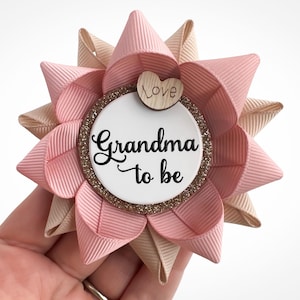 Rustic Pink Baby Shower Decorations, Grandma to be Pin, New Grandma Gift, Girl Baby Shower Corsages, Blush and Tan with Love Heart