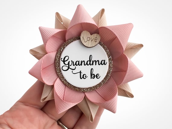 Rustic Pink Baby Shower Handmade Grandma to be Pin, Custom Party Favor Buttons