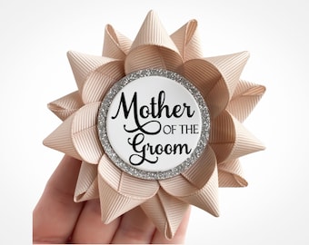 Mother of the Groom Bridal Shower Corsage Pin, Custom Text and Ribbon Color