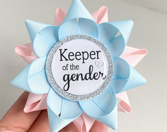 Gender Keeper Pin, Keeper of the Gender Pin, Pink and Blue Gender Reveal Party Decorations, Team Boy Team Girl, Light Blue and Pale Pink