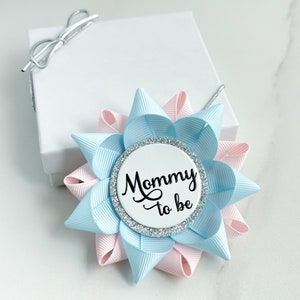 Mommy to Be Pin, Pink and Blue Gender Reveal Decorations, Gender Neutral Baby Shower, New Mom Gift, Light Blue and Pale Pink image 3