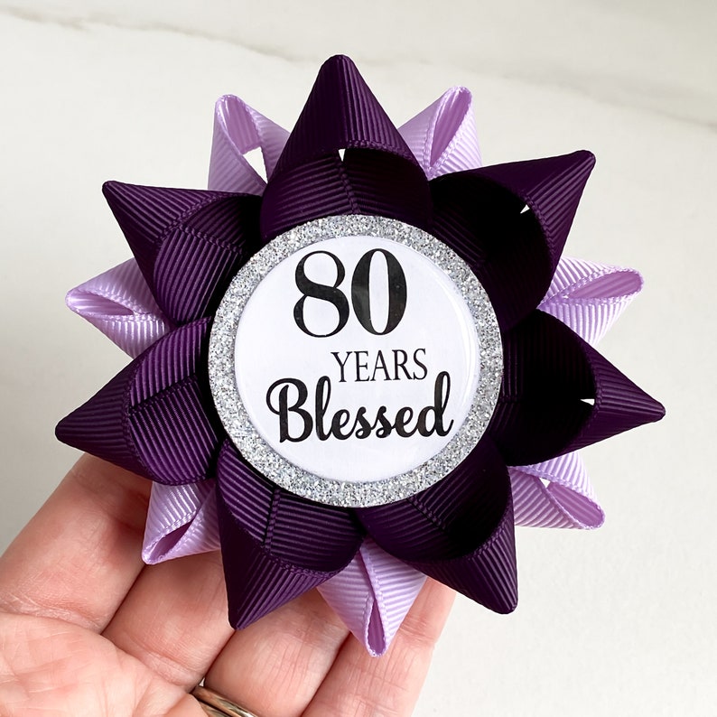 80th Birthday Gifts for Women, 80th Birthday Pin, 80th Birthday Gift for Mom, Eightieth Birthday Party Decorations, Deep Purple and Lavender 