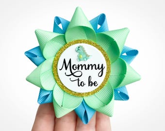 Dinosaur Baby Shower Pin, Ready to Hatch Theme, Light Green, Turquoise, T-Rex