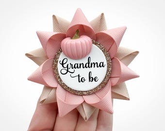 Pink Pumpkin Baby Shower Favors, Custom Name Pins for Guests, Girls Fall Theme Decorations, Blush and Tan with Pink Pumpkin