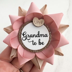 Rustic Pink Baby Shower Decorations, Grandma to be Pin, New Grandma Gift, Girl Baby Shower Corsages, Blush and Tan with Love Heart