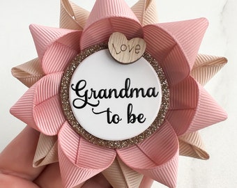 Rustic Pink Baby Shower Decorations, Grandma to be Pin, New Grandma Gift, Girl Baby Shower Corsages, Blush and Tan with Love Heart