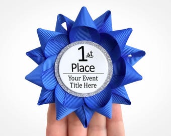 1st Place Award Ribbon, Achievement Pins, Custom Ribbon Colors and Text for Placement
