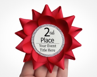 Custom Placement Award Ribbons, Personalized Event Text, Handmade Participation Pin, 2nd Place