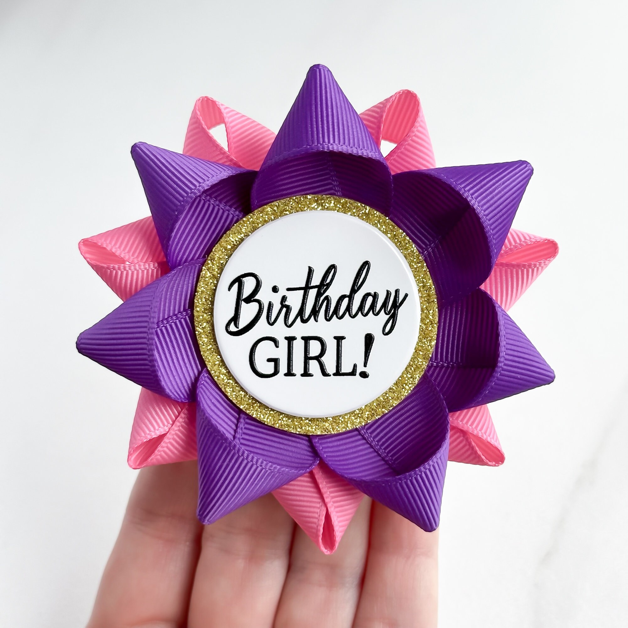 Birthday Party Decorations, Girls Birthday Ribbon, Birthday Girl Pin, Pink  and Purple Birthday Pin, Lavender and Pink 