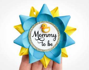 Duck Baby Shower Decorations Custom Name Pins, Turquoise and Yellow with Rubber Ducky
