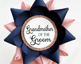 Grandmother Gift, Grandmother of the Groom Pin, Bridal Party Pins, Bridal Shower Gifts, Wedding Gift for Grandmother, Navy and Blush