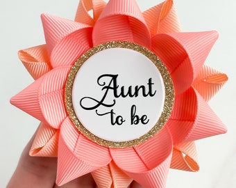 Peach Baby Shower Decorations, Aunt to Be Pin, Baby Shower Corsages, Gift for New Aunt, Pregnancy Reveal Auntie Gift, Coral and Peach